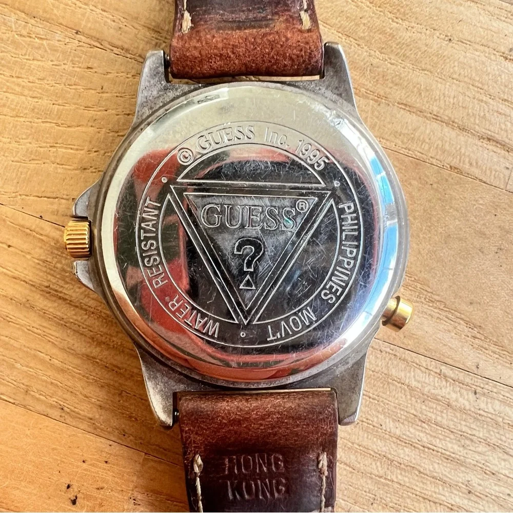 Vintage 90s Guess ladies two-tone brown leather watch NEW BATTERY